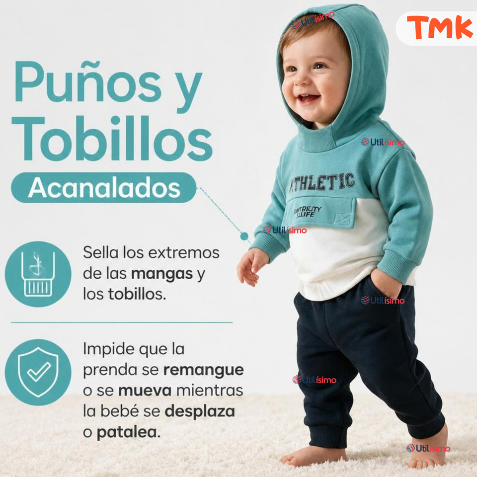 Conjunto 2 Piezas Polerón con Capucha y Pantalón 100% Algodón Bebé Niño Athletic Blue