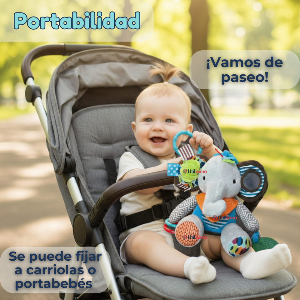 Juguete Peluche Animales Sensorial Con Mordedor Y Sonajero Diseño Elefante Niña y Niño