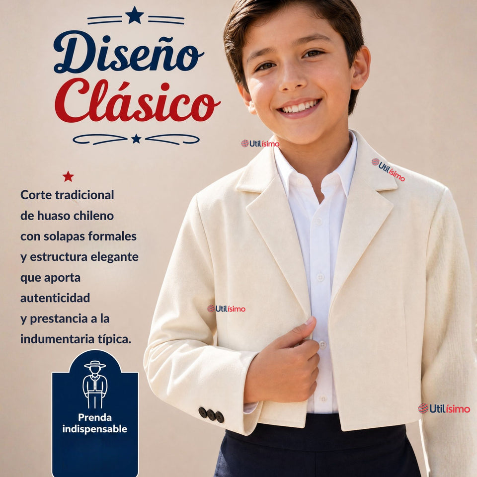 Chaqueta Huaso Niño  Beige Tradicional Fiestas Patrias Chile