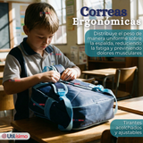 Mochila Escolar + Estuche + Lonchera 40cm Tela Oxford Azul Dinosaurio 3D Niño