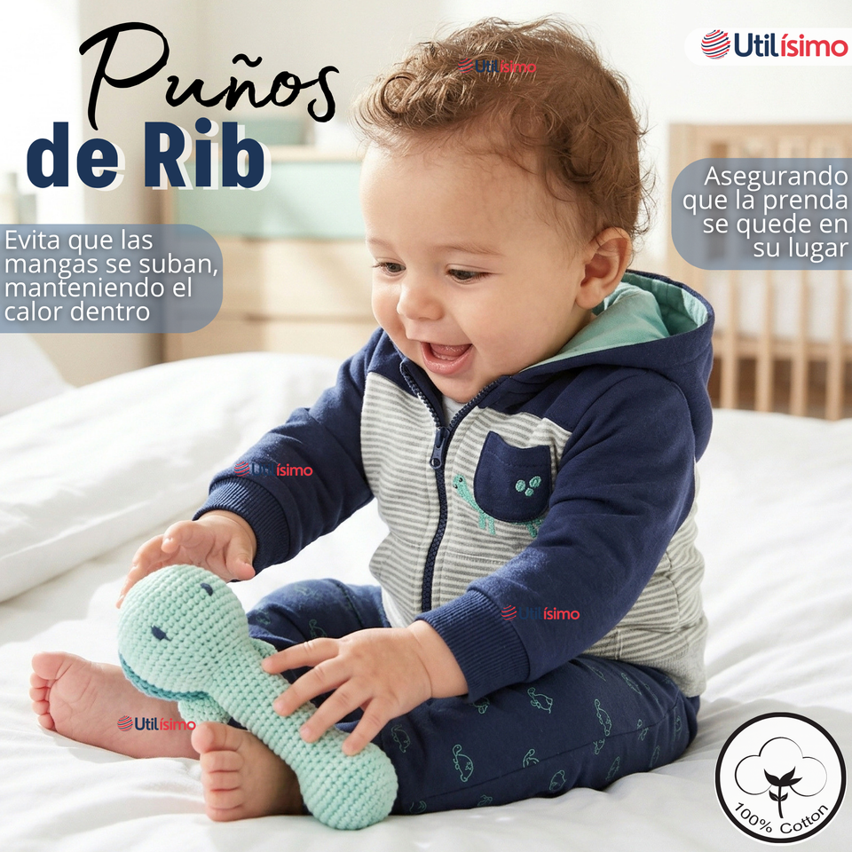 Conjunto 2 Piezas Buzo Pantalón Y Polerón De Algodón Azul Tortuga Bebé Niño