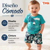 Conjunto 2 Piezas Camiseta y Short 100% Algodón Bebé Niño Tropical Blue