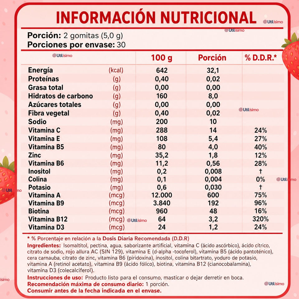 8 Vitamins Gummies 60 Gomitas Sabor Fresa FNL