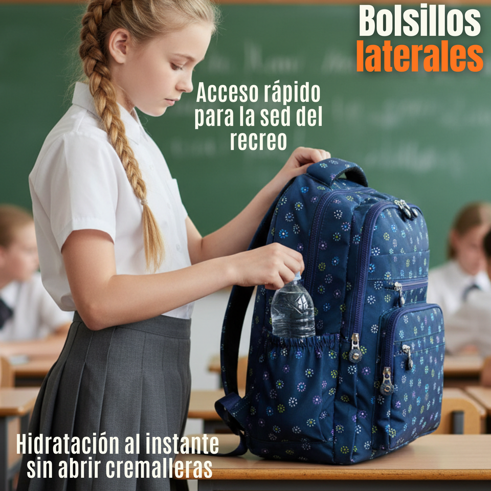 Mochila Escolar Con Estuche 46cm Poliéster Impermeable Niña Juvenil