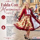Vestido Chinita Huasa Juvenil 2 Piezas Burdeo Floreado Cueca Fiestas Patrias