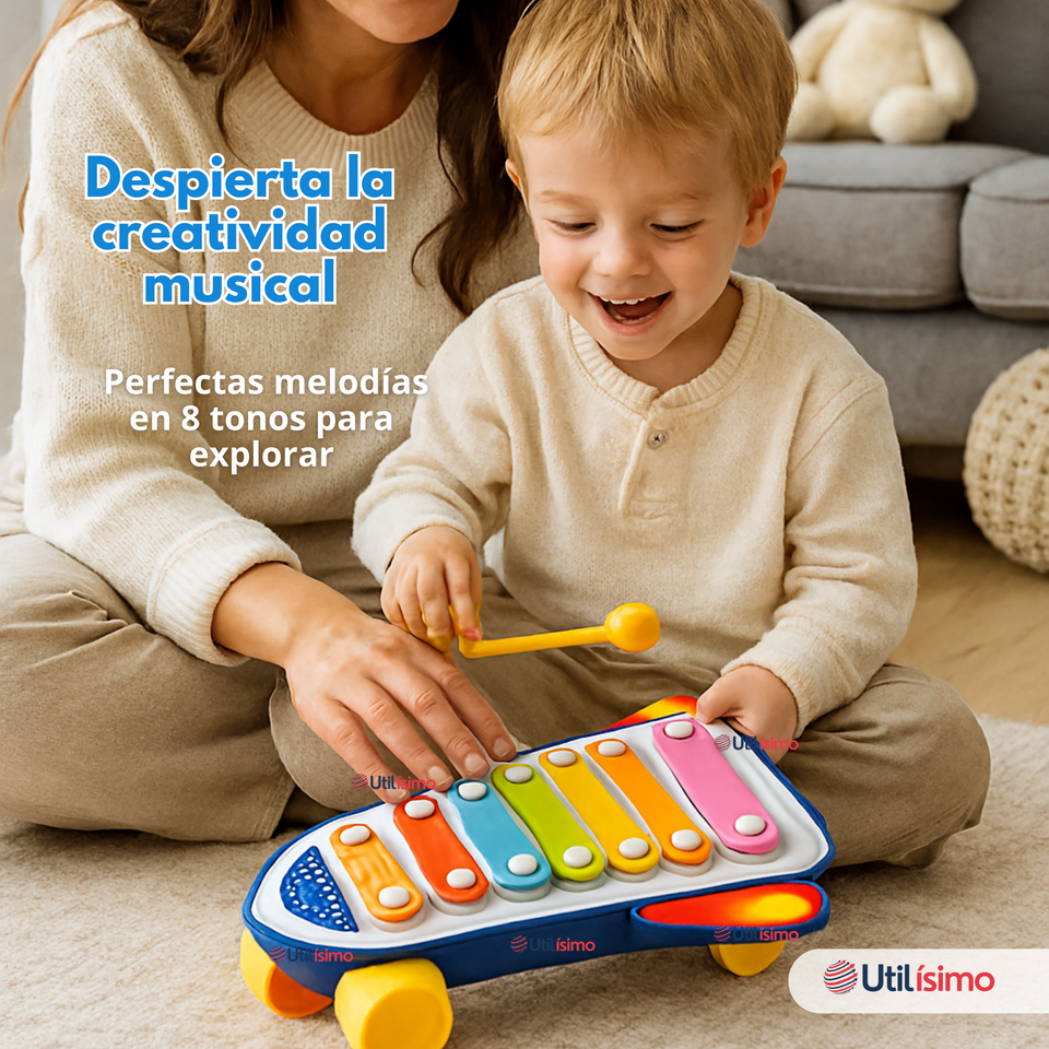 Xilófono Cohete Piano Carrito de Arrastre Juguete Educativo Bebé Niño Niña