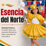 Traje Nortino Niña Amarillo 4 Piezas Con Polera Baile Típico Fiestas Patrias