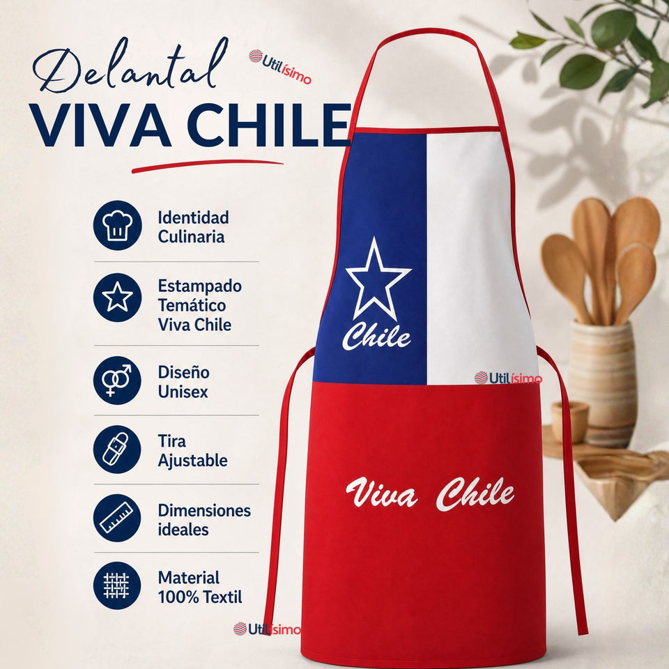 Pack 3 Delantales Pechera Viva Chile Bandera Chile Fiestas Patrias (Copia)
