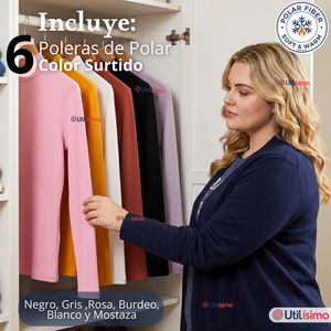 Pack 6 Camisetas Poleras Polar Primera Capa Acanalada Cuello Beatle Manga Larga Colores Surtidos Mujer