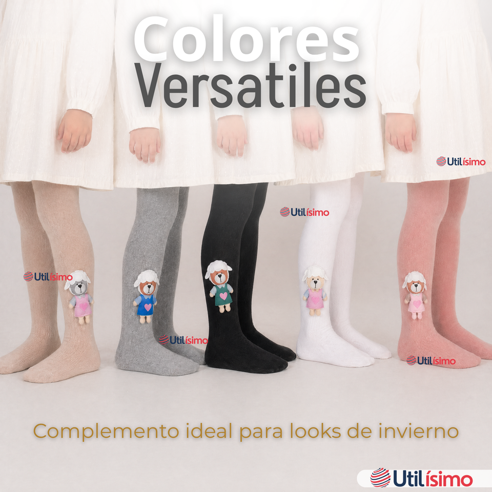 Pack 3 Pantys 3D Osito Tejida Niña Ballerina 78% Algodón Premium Surtidas