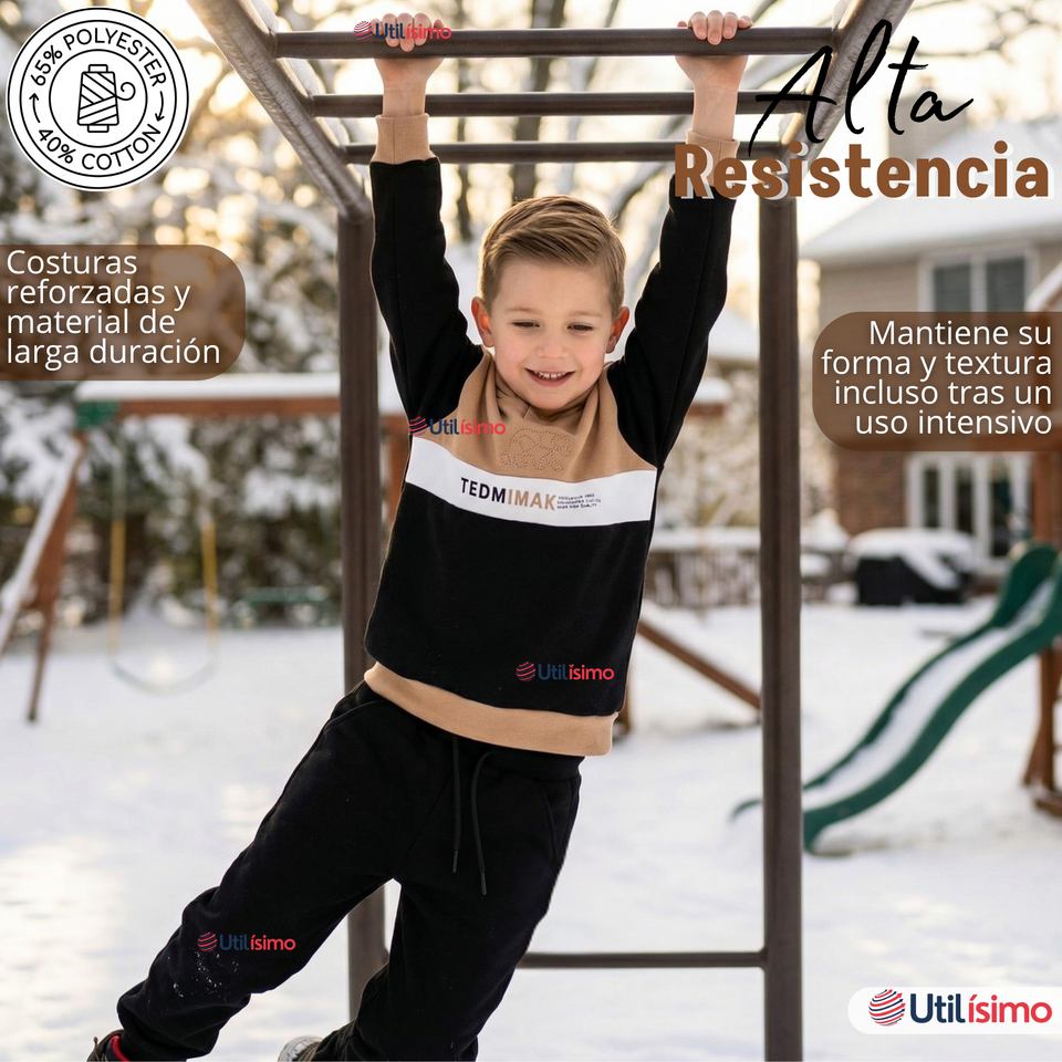 Conjunto 2 Piezas Buzo Pantalón Y Polerón Con Capucha Negro Niño