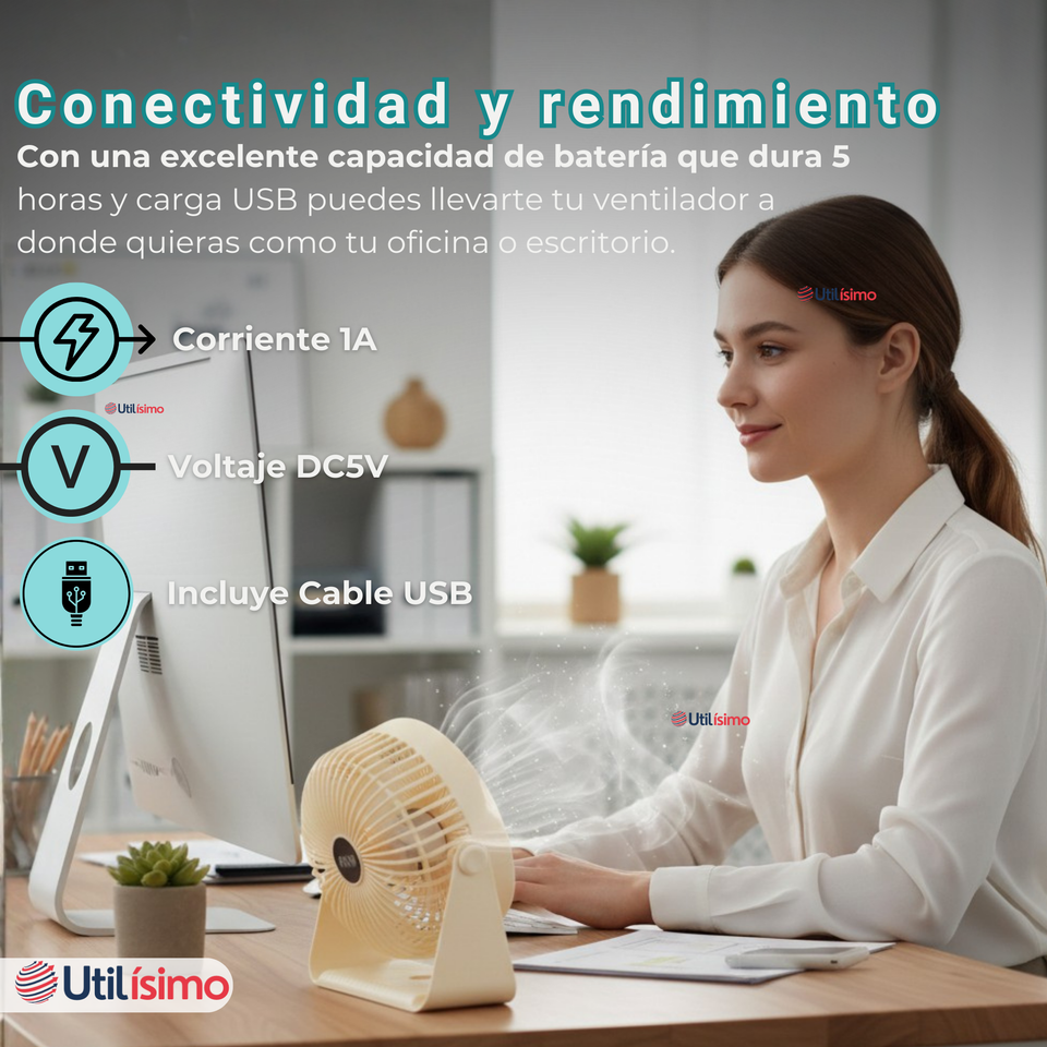 Mini Ventilador De Mesa Beige Silencioso Portátil Recargable USB