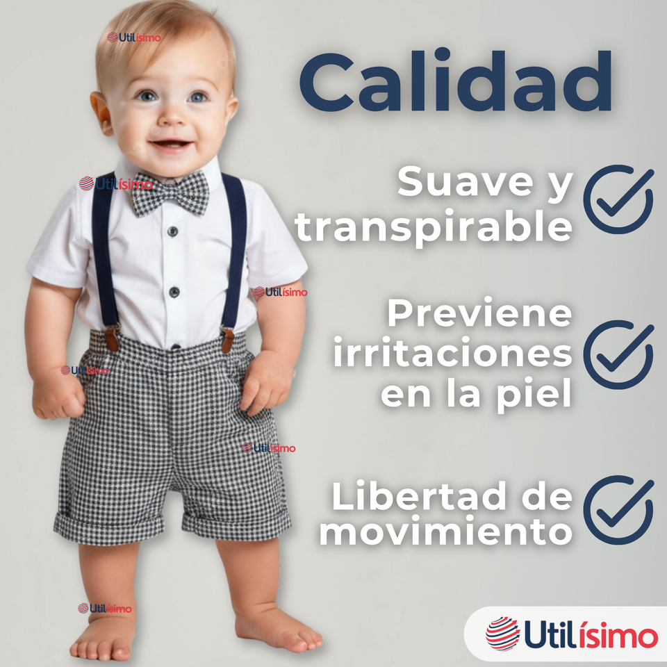Conjunto De Vestir Con Tirantes Camisa Pantalón Corto Algodón Bebe