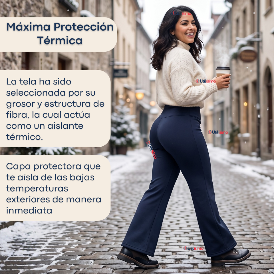 Calza Polar Con Chiporro Palazzo Mujer Elasticada Térmica Azul Marino