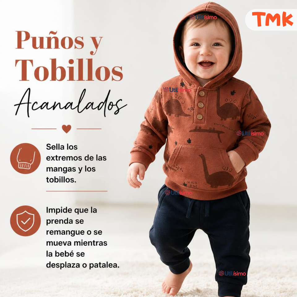Conjunto 2 Piezas Polerón con Capucha y Pantalón 100% Algodón Bebé Niño Brown Dinosaur