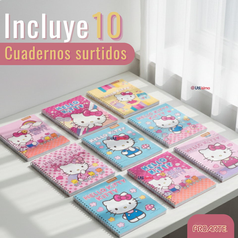 Pack 10 Cuadernos Universitarios Hello kitty 100 Hojas Proarte Diseño Surtido