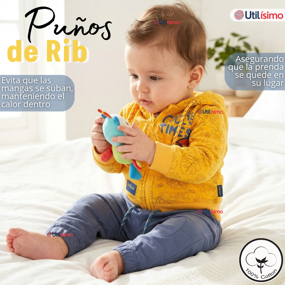 Conjunto 2 Piezas Buzo Pantalón Y Polerón De Algodón Amarillo Bebé Niño