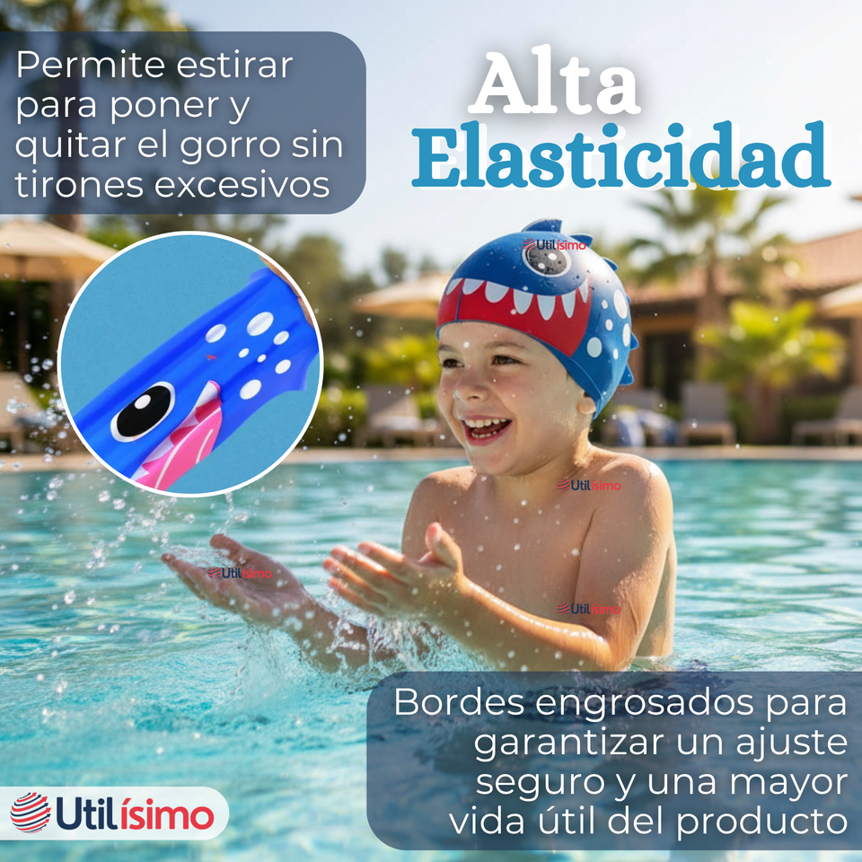 Gorro Gorra Natación Baño Diseño Tiburón Silicona Colores Surtidos 3 años En Adelante Niño