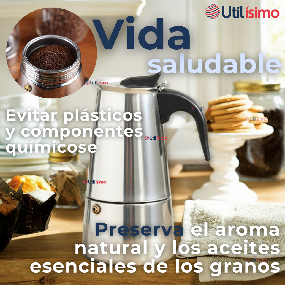 Cafetera Italiana Expresso 500ml 6 Tazas Acero Inoxidable Plateado