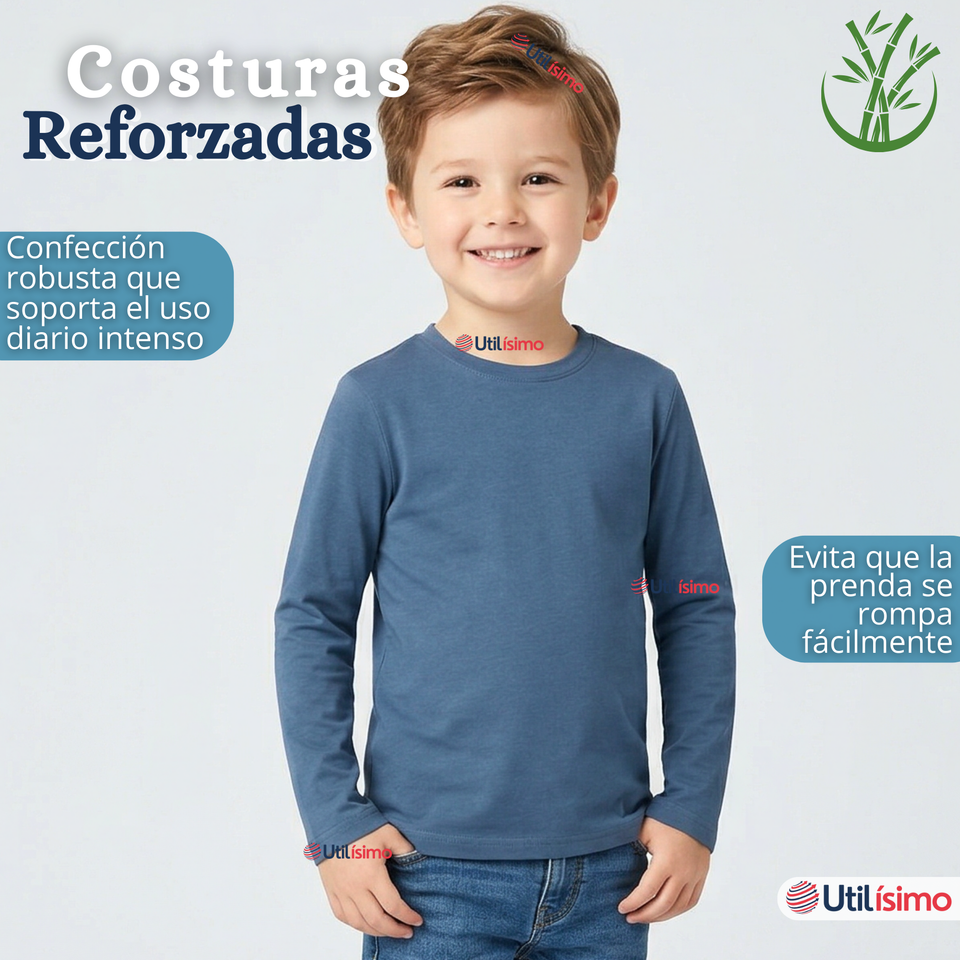 Pack 6 Poleras Camisetas Bambú Cuello Redondo Primera Capa Manga Larga Colores Surtido Niño