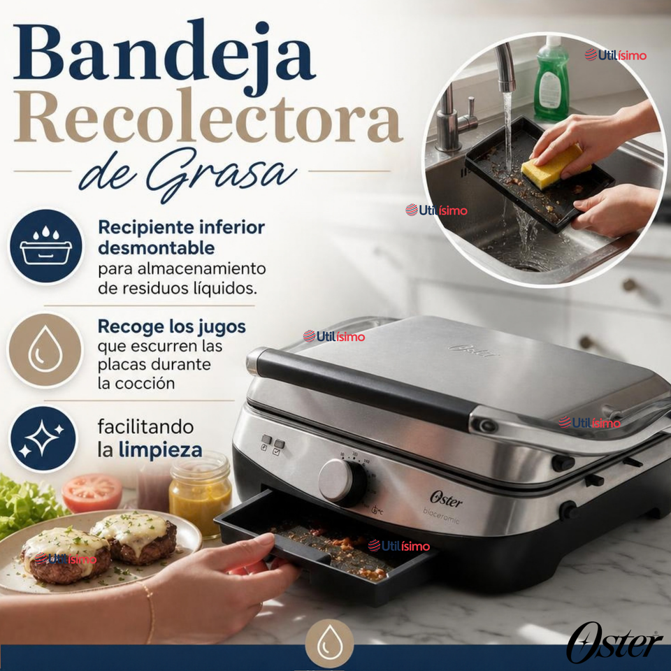 Parrilla y Panini 2 en 1 Oster® Multiuso Eléctrica Revestimiento Bioceramic® CKSTPA4881