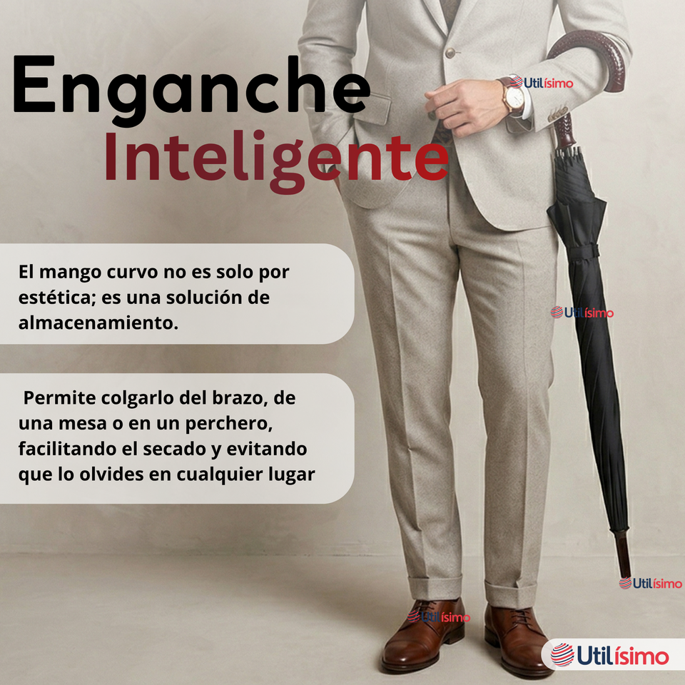 Paraguas Impermeable Grande 113Cm Sombrilla Automática Mango Largo Negro