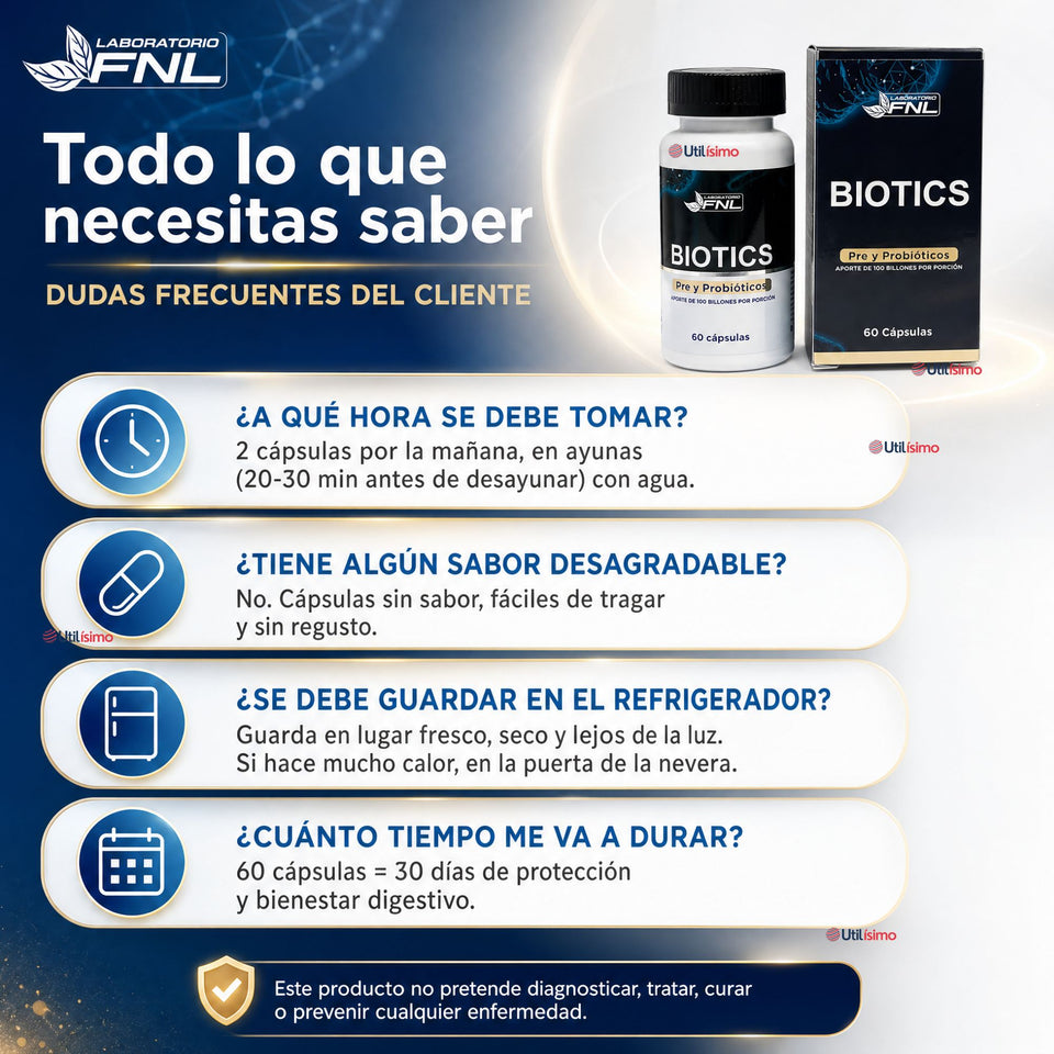 Probióticos FNL Biotics 60 Cápsulas con 100 Billones y 14 Cepas