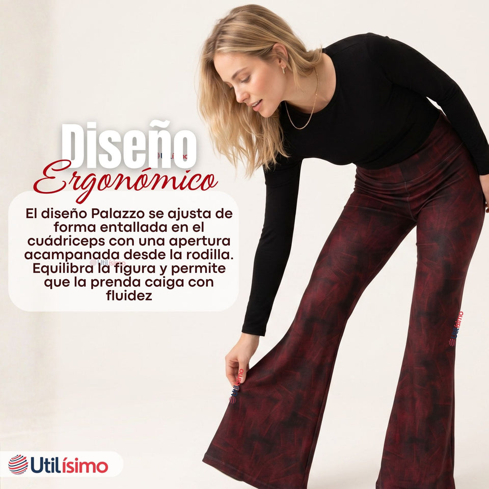 Calza Polar Con Chiporro Palazzo Mujer Elasticada Térmica Burdeo