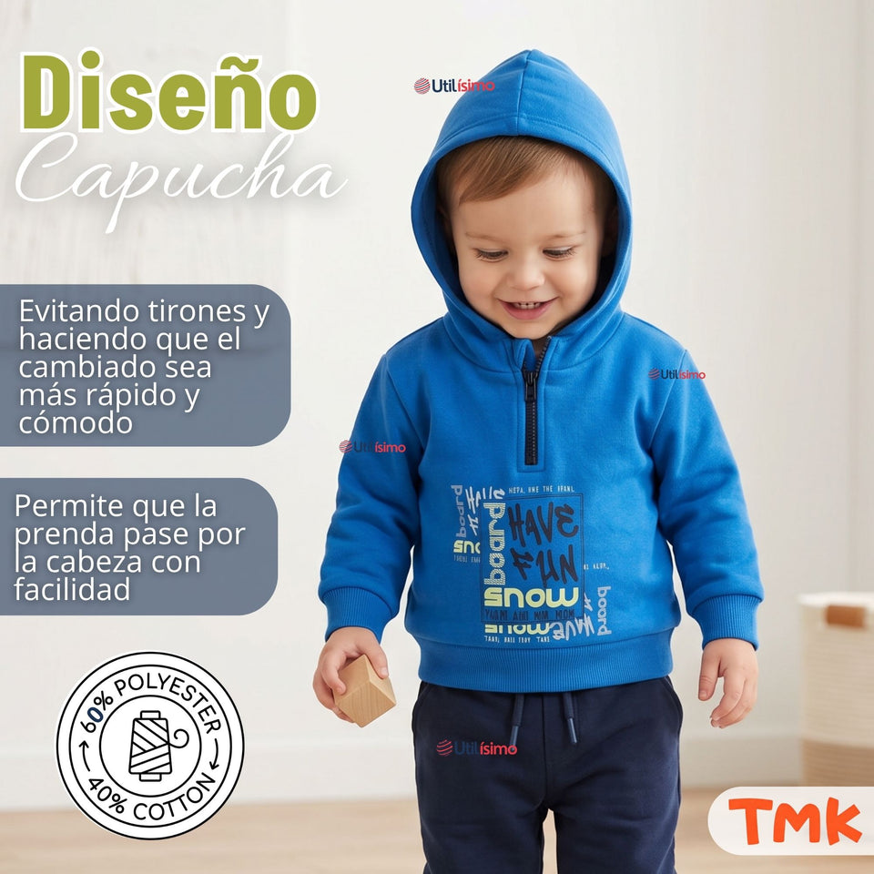 Conjunto Buzo Polerón 2 Piezas Bebé Niño Tedmimak Fun Blue
