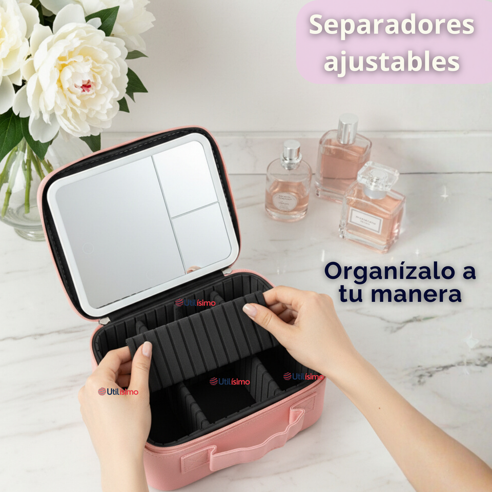 Estuche Maquillaje 2 en 1 Bolso Cosmetiquero Espejo Con Luz Led Organizador