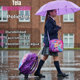 Mochila Escolar Con Ruedas + Estuche + Lonchera Poliéster Princesas Niña
