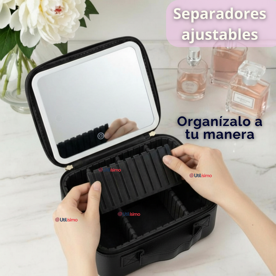 Estuche Maquillaje 2 en 1 Bolso Cosmetiquero Espejo Con Luz Led Organizador