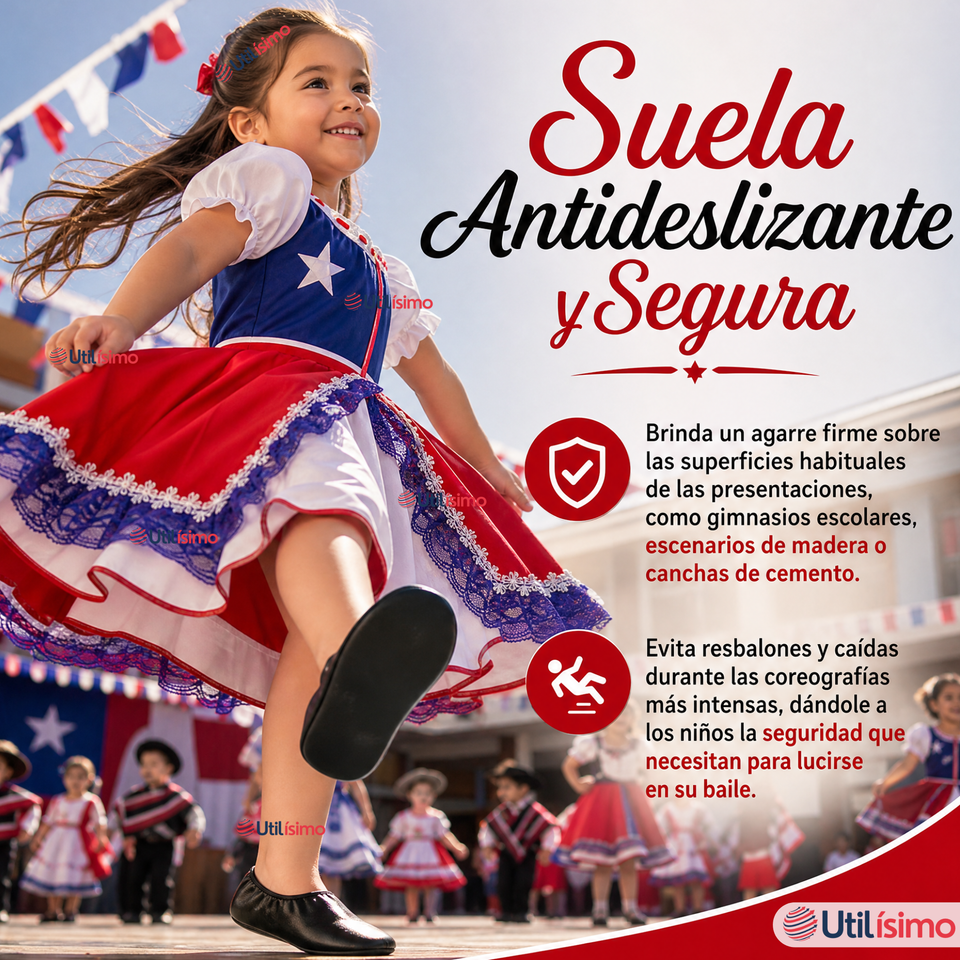 Zapatillas Chicle Negras Niña Bailes Danza Fiestas Patrias Talla 24-29