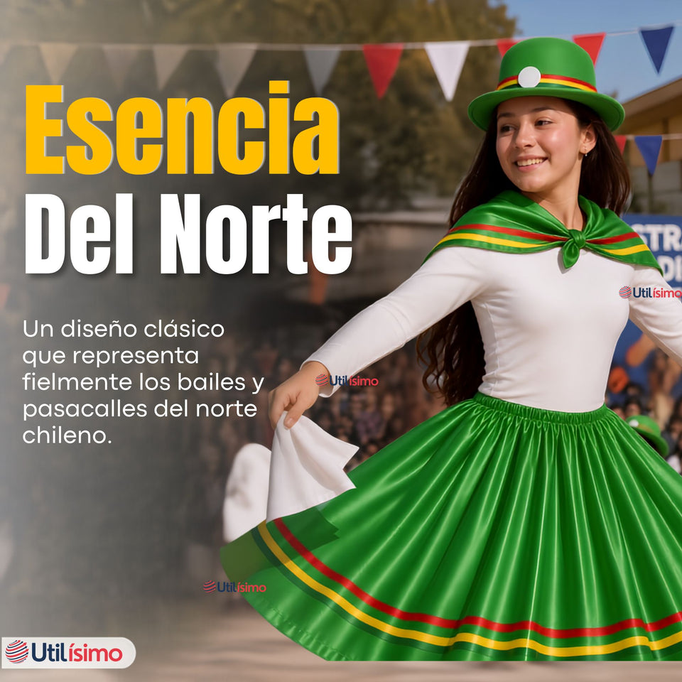 Traje Nortino Juvenil Con Polera 4 Piezas Verde Baile Típico Fiestas Patrias