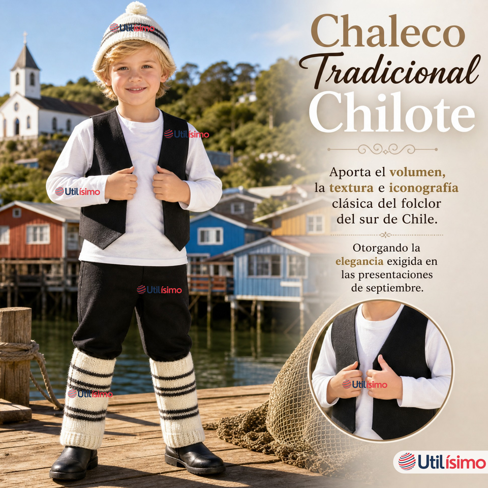 Traje Típico Chilote Completo 5 Piezas Niño Fiestas Patrias