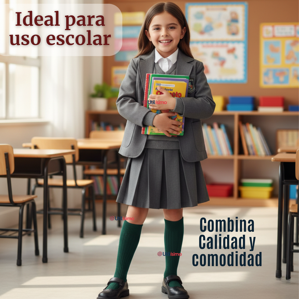 Pack 6 Calcetínes Escolares Largo Acrílico Verde Niñas Juvenil
