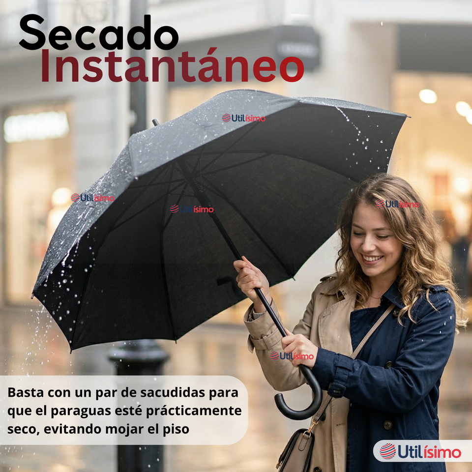 Paraguas Mate Grande 92,5 Cm Sombrilla Automática Mango Largo Negro