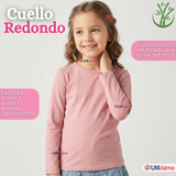 Pack 3 Camisetas Poleras Bambú Cuello Redondo Rosado Claro Primera Capa Manga Larga Niña