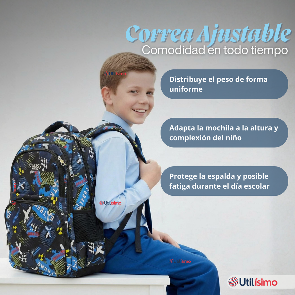 Mochila Bolso Escolar + Lonchera + Estuche 45Cm Niño Tela Oxford Extreme
