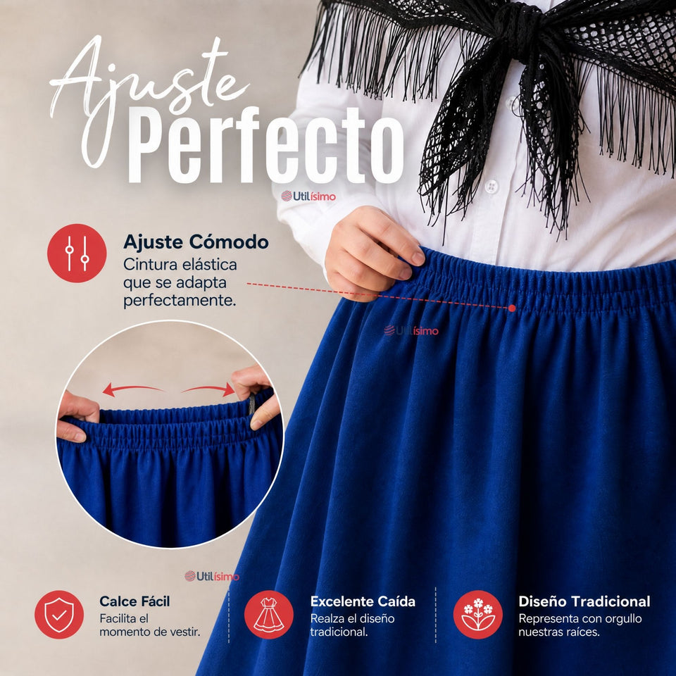 Traje Chilote Niña Azul Fiestas Patrias 3 Piezas Tradicional Chilota
