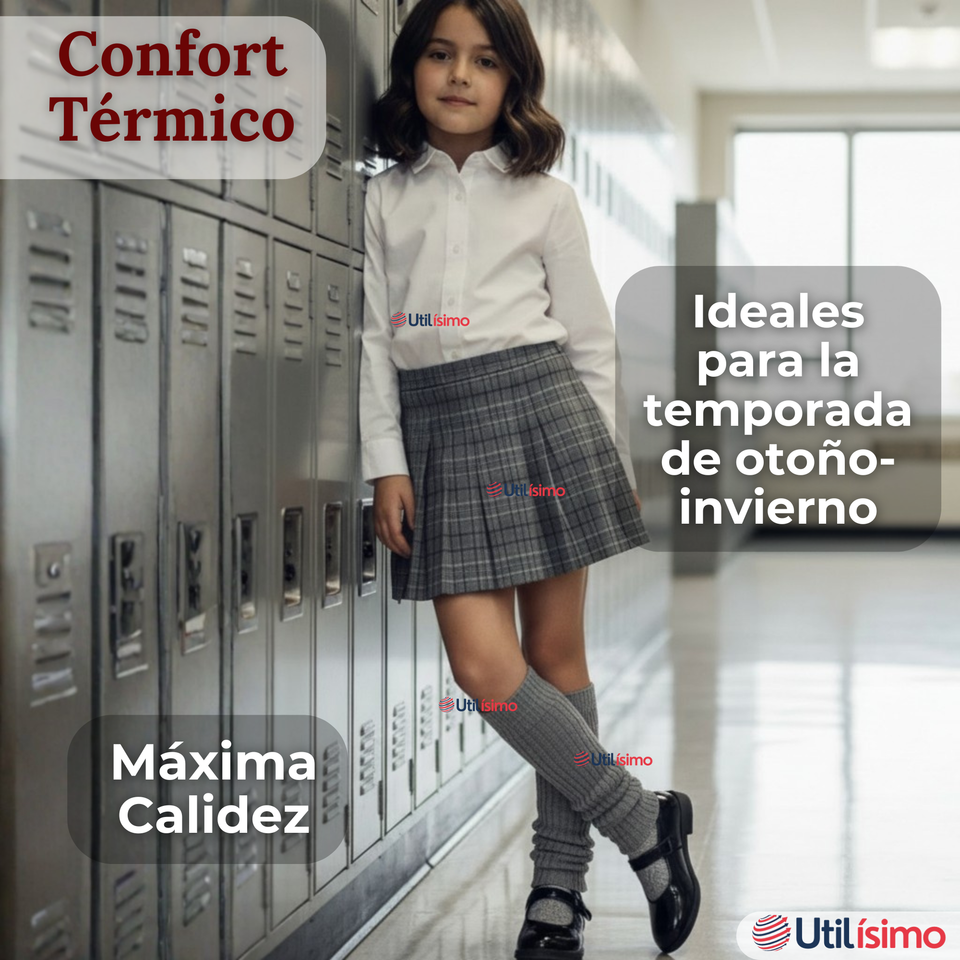 Pack 6 Polainas Escolares Invierno Abrigadoras Niña Gris Acrílico