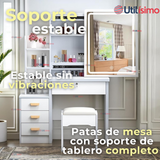 Tocador Y Taburete De Lujo Espejo Ajustable Con Luz Integrada 4 Cajones MDF Blanco 80x40x135cm