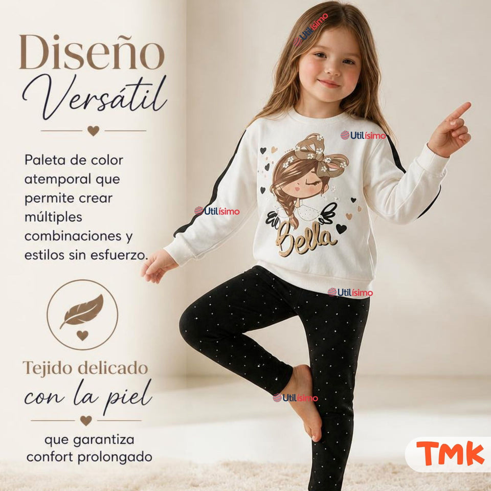 Conjunto 2 Piezas Polerón y Pantalón Buzo 100% Algodón Tedmimak Niña  beautiful charming