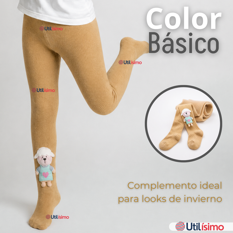 Panty 3D Osito Café Tejida Niña Ballerina 78% Algodón Premium