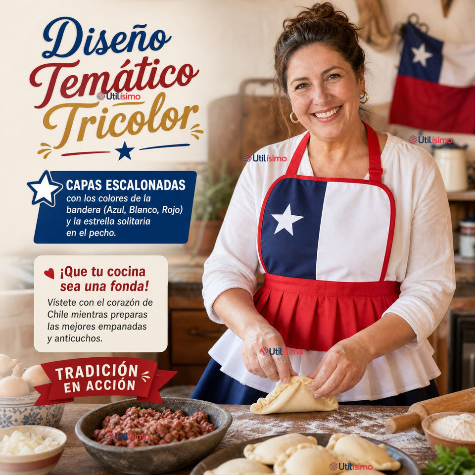 Pack 3 Delantales Diseño Tricolor Con Vuelos Mujer Fiestas Patria