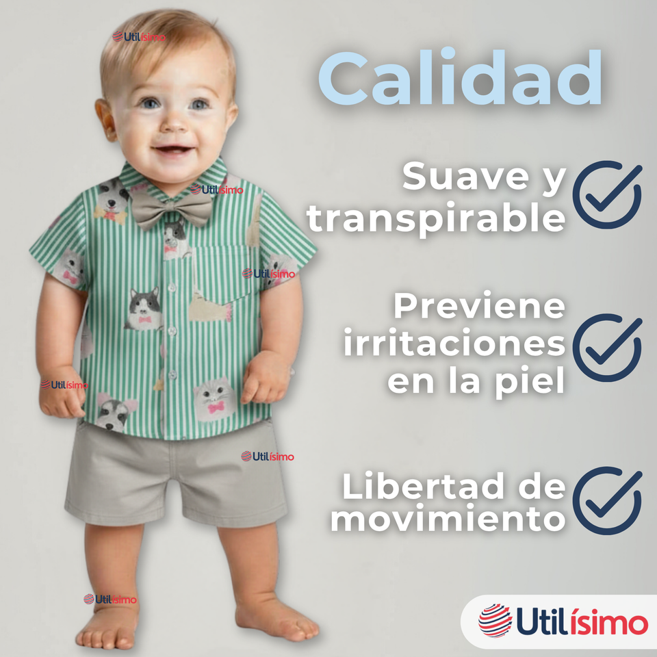 Conjunto de Vestir Camisa Con Lazo Y Pantalón Corto Algodón Niño