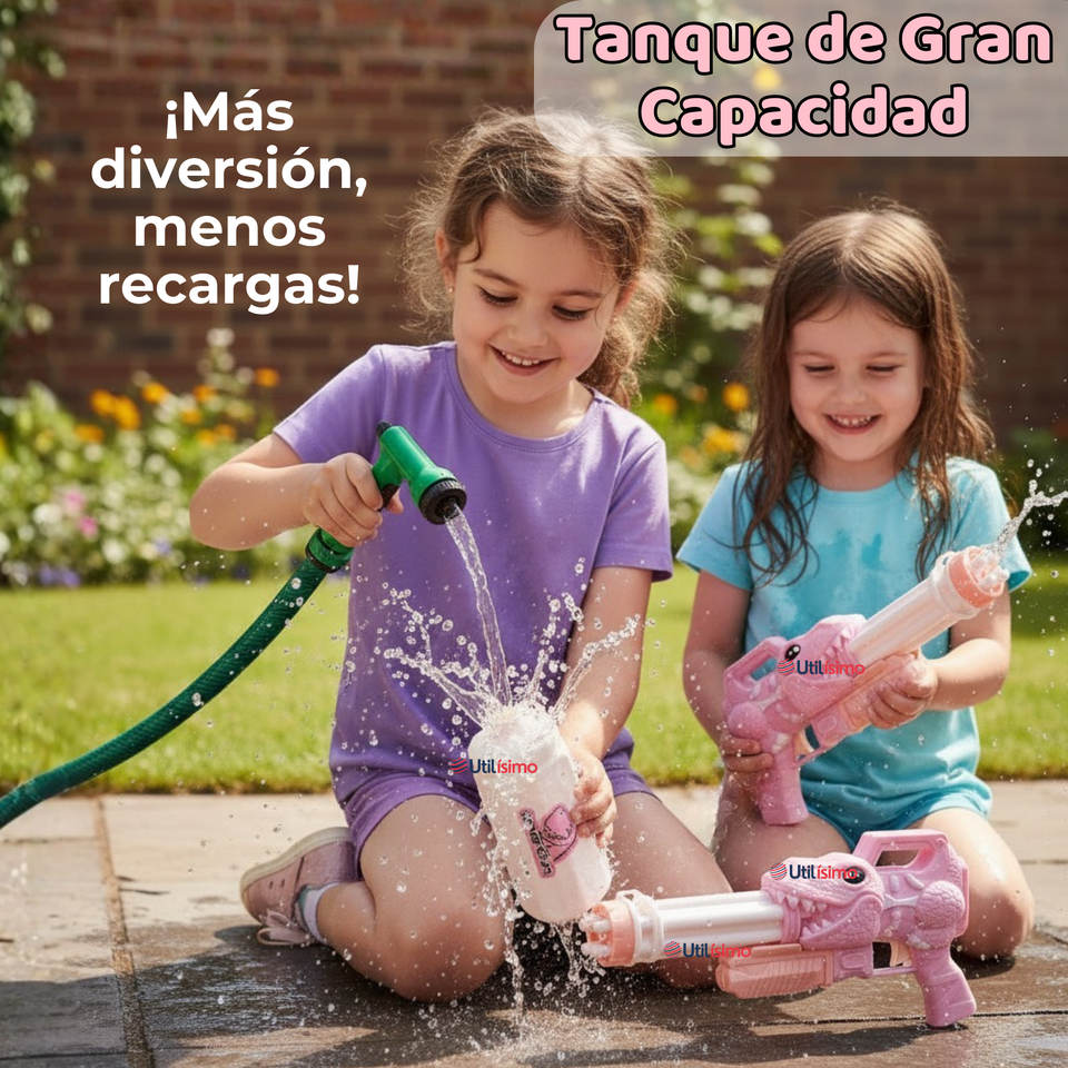 Pack 2 Pistolas Lanza Agua Dinosaurio Color Rosado Juguete 40cm Niña