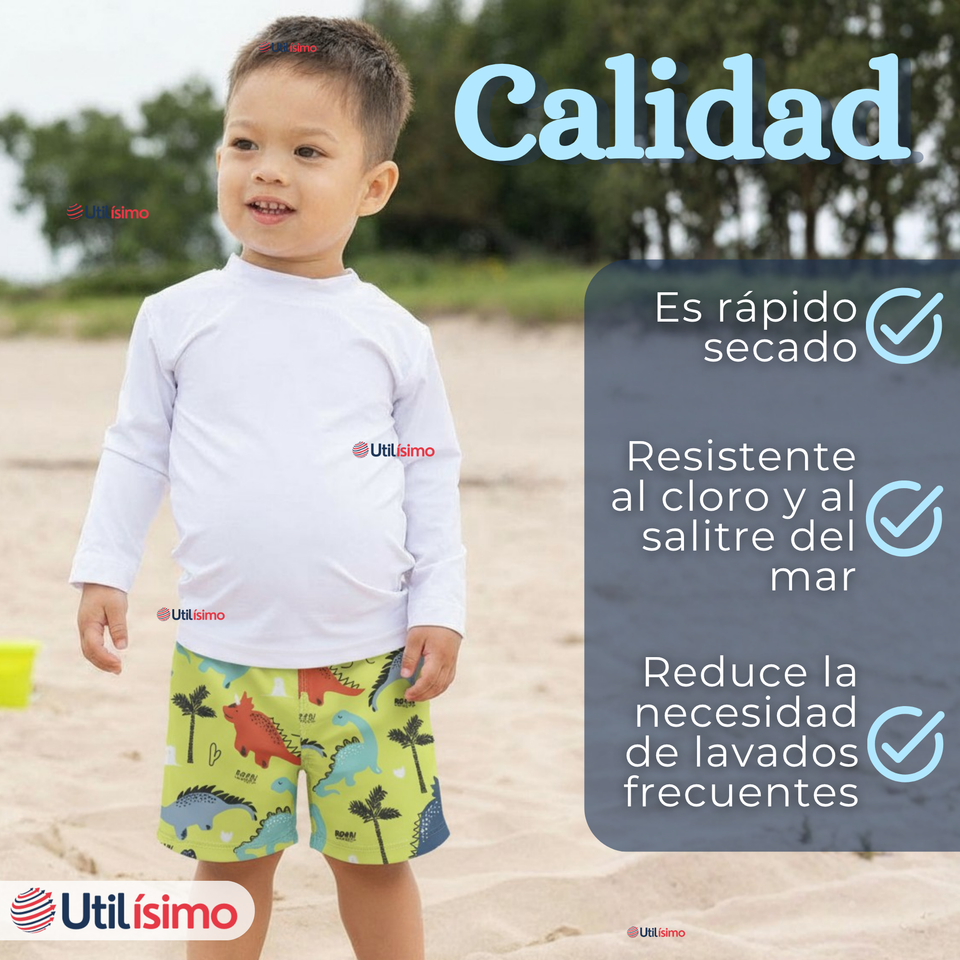 Short De Playa Para Niños Traje De Baño Pantalón Corto Amarillo Dinosaurios
