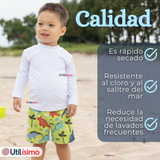 Short De Playa Para Niños Traje De Baño Pantalón Corto Amarillo Dinosaurios