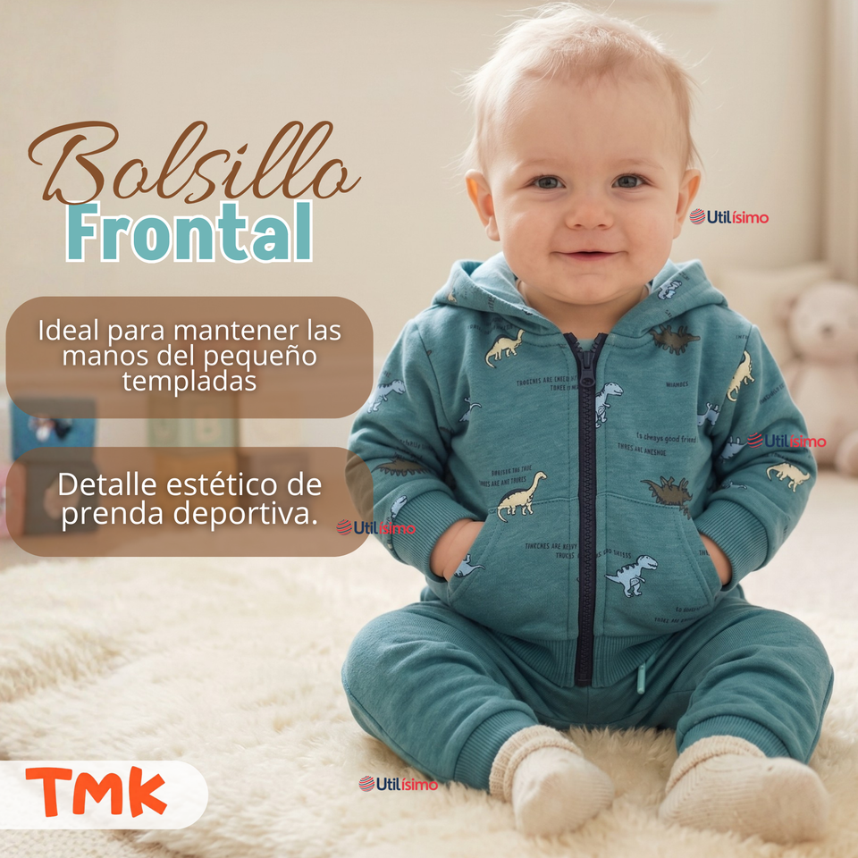 Buzo Polerón Con Capucha 2 Piezas Bebé Niño Green Dinosaur
